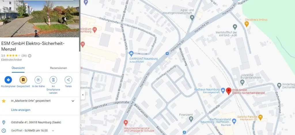 Google Maps Karte - Standort Elektrosicherheit Menzel